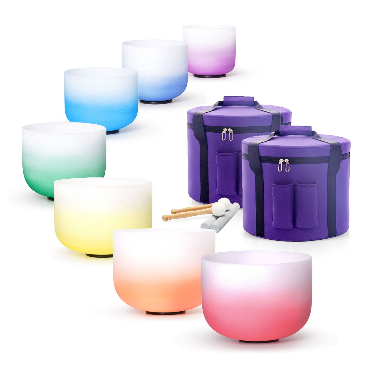 Healing Crystal Set - 440/432HZ Color Chakra Frosted Quartz Crystal