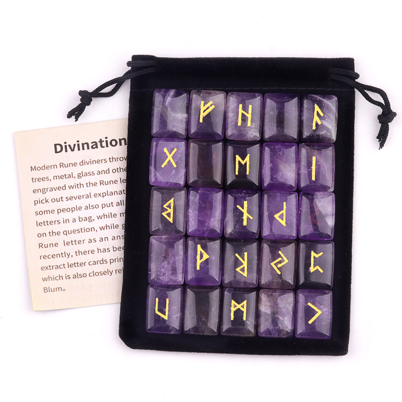 Healing Crystal Set - 25PCS Runes Stones Set Engraved Elder